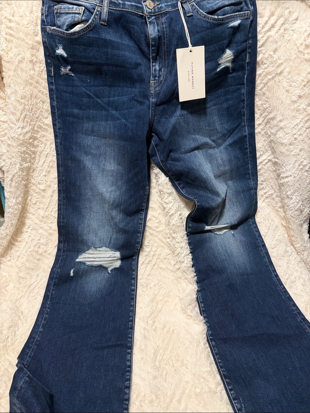 Flying Monkey Medium Dark Blue Distressed Flare Jeans